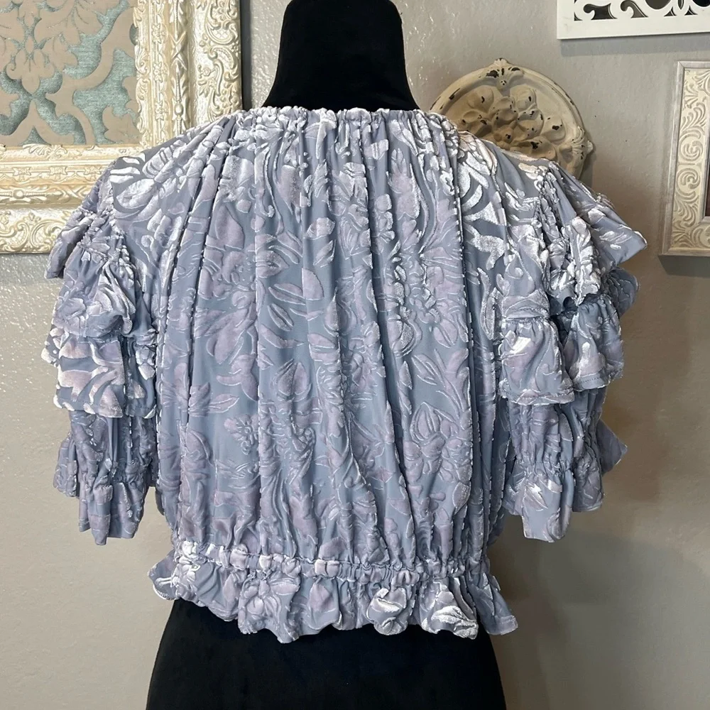 Free People Lavender Floral Ruffle Crop Top